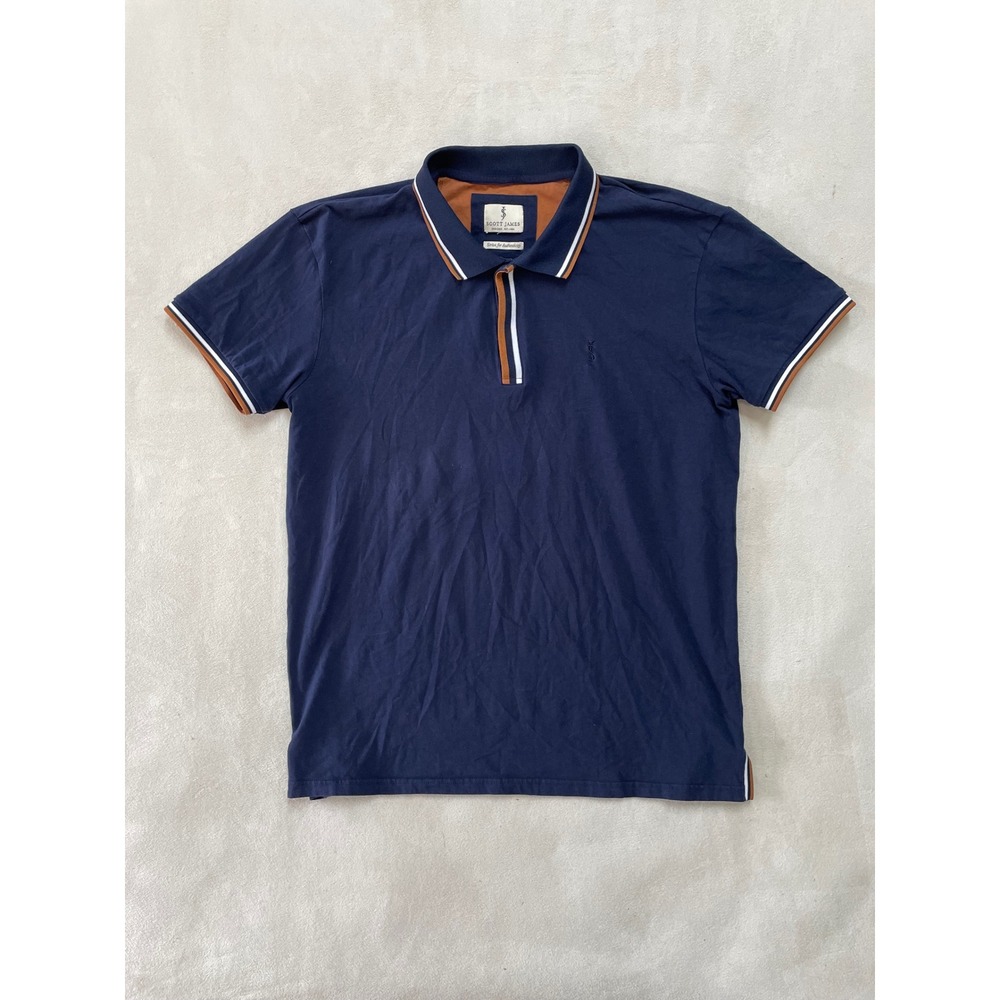 Scott James Mens Navy Blue Tipped Short Sleeve Polo Shirt Cotton Stretch Large